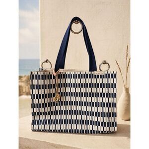 Spartina 449 Navy Cream Woven Tote | Coastal Chic Market Bag | Preppy Quiet Luxu
